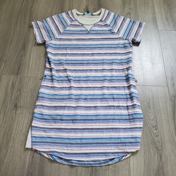 Title Nine Dress Womens Small Blue Purple Striped Short Sleeve Casual Pockets - Picture 1 of 8